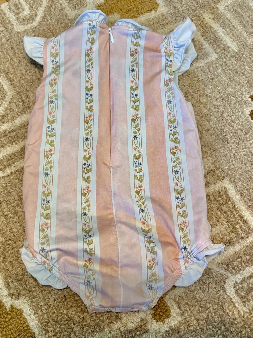 Sea house Pink & White Floral Stripe Baby One-Piece